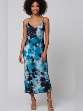MiJo by Michelle Jonas Elaine Silk Slip Dress Blue Tie Dye Washable Silk